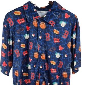 Boston Red Sox Adult Mens Size M Button Up Shirt All Over Print Baseball